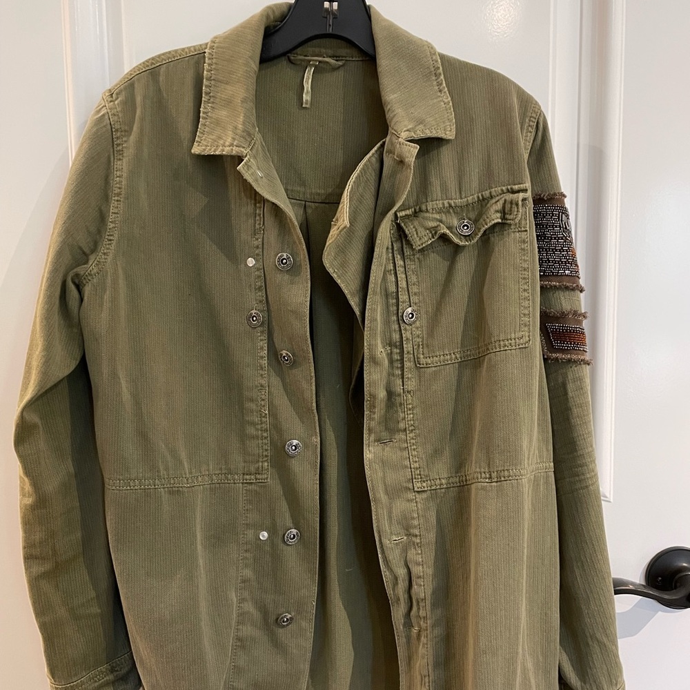 Free People Army Embellished Military Shirt Jacket (Extra Small)